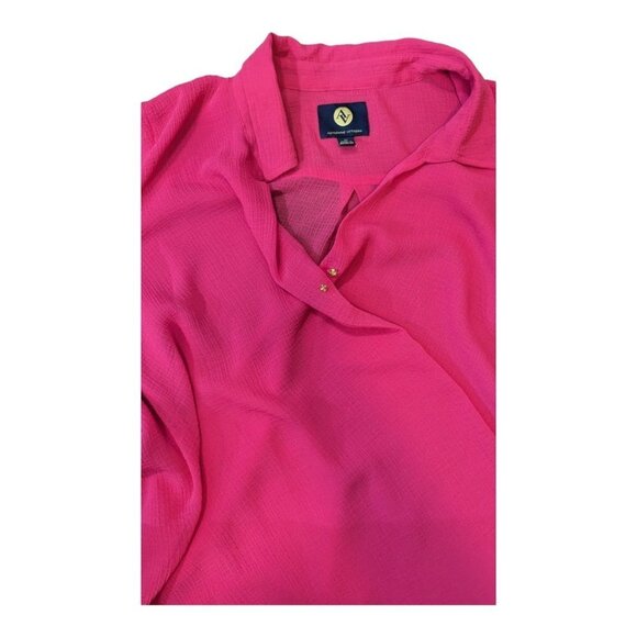 Adrienne Vittadini Hot Barbie Pink Wrap Style High Low Sheer Blouse Size Medium - Picture 4 of 13